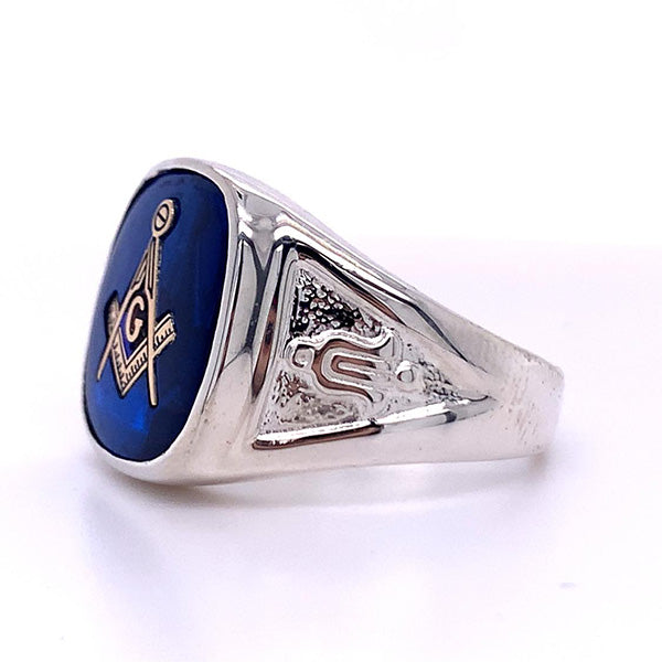 Sterling Silver Blue Stone Masonic Ring