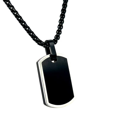 Stainless Steel Black-IP Matte and Polished Dog Tag Necklace 22"