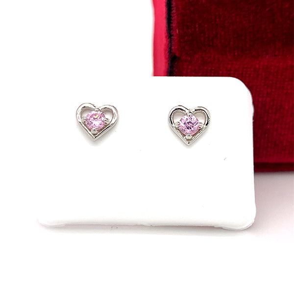 Silver October Birthstone Earrings with Open Heart Design, Little Girl Jewelry