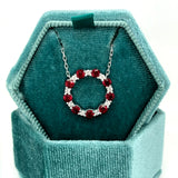 White Gold Ruby and Diamond Circle Pendant Necklace
