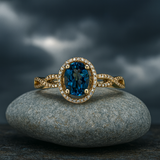 Yellow Gold Oval London Blue Topaz and t Diamond Ring