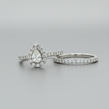 White Gold Diamond Pear-Shaped Halo Bridal Wedding Engagement Ring Set