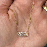 14K Yellow Gold 3g 3/4 Carat Total Weight Round Brilliant Cut Natural Diamond Three-Stone East-West Halo Framed Necklace