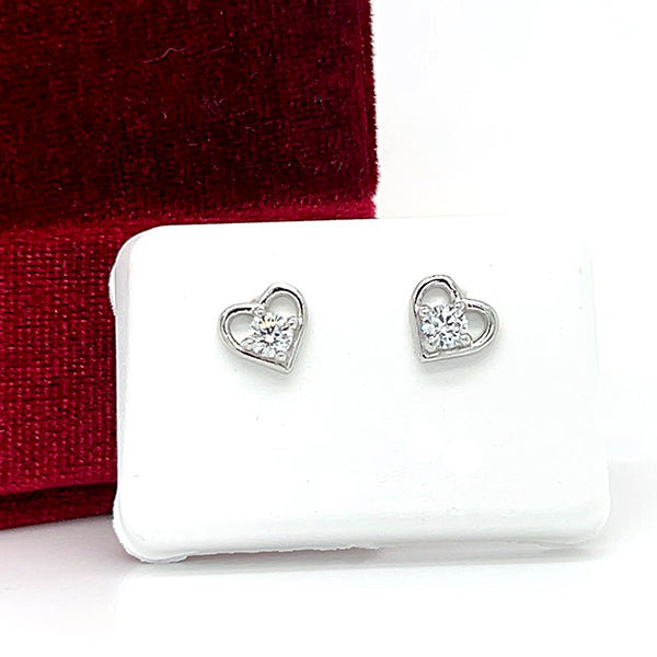 Silver April Birthstone Earrings with Open Heart Design, Little Girl Jewelry