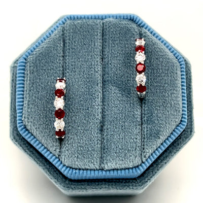 White Gold Ruby and Diamond Earrings