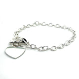 Sterling Silver Engravable Heart Charm Rolo Chain Toggle Bracelet 7.5"