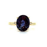 Yellow Gold 4.11CT Checkerboard Lab Alexandrite and 0.024 Carat Total Weight 2-Diamond Ring