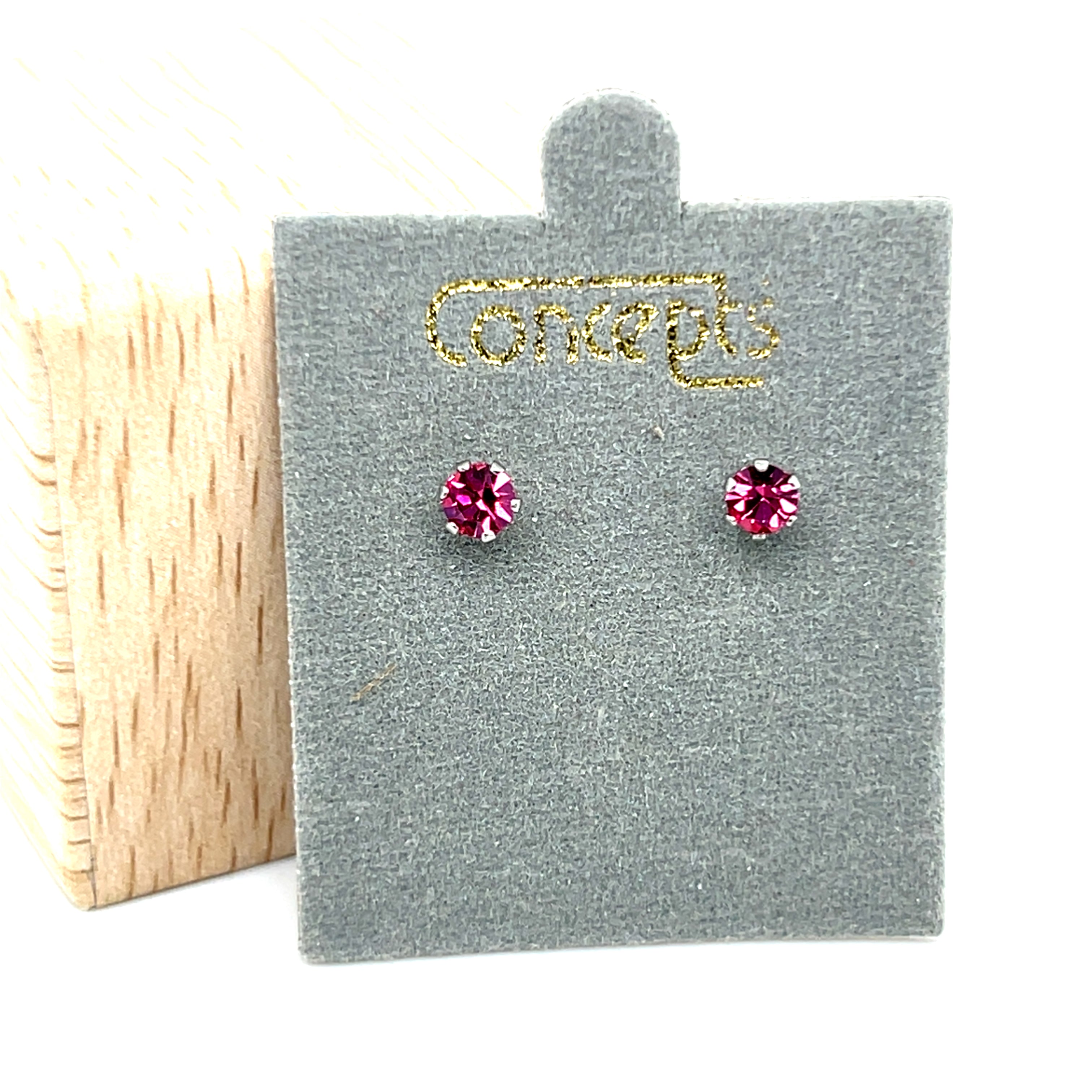 Concepts Silver-Tone 4mm Pink October Allergy Free Earrings