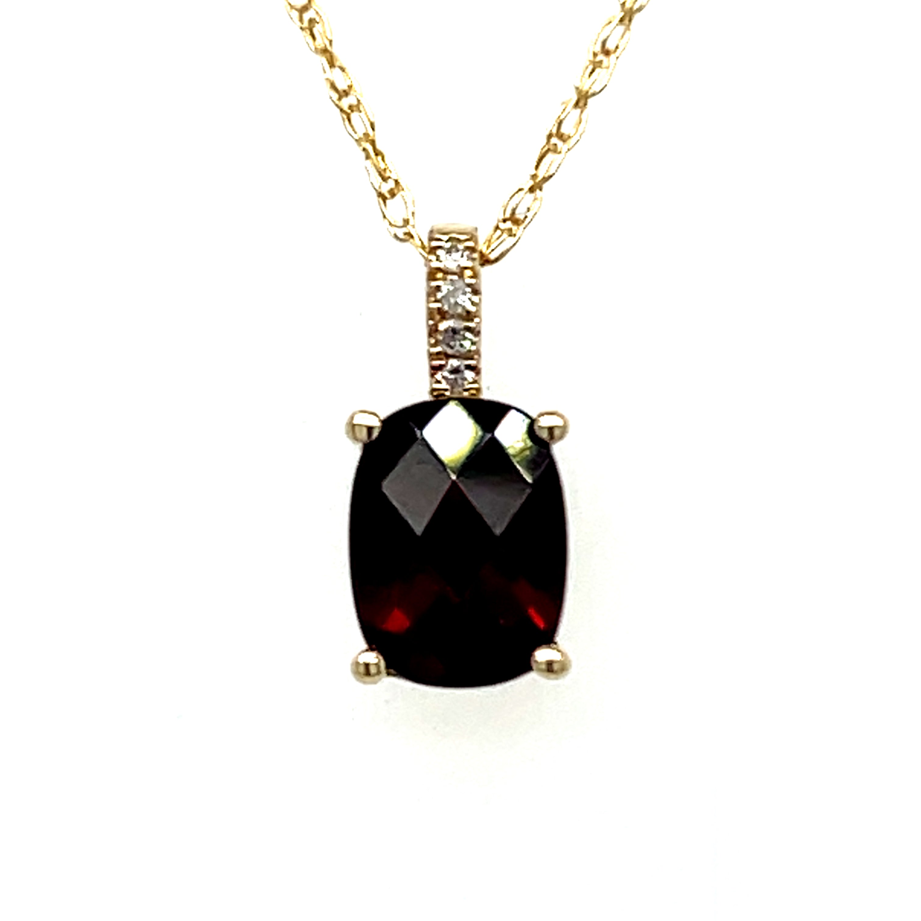 Yellow Gold Checkerboard Oval Garnet and Diamond Bail Pendant