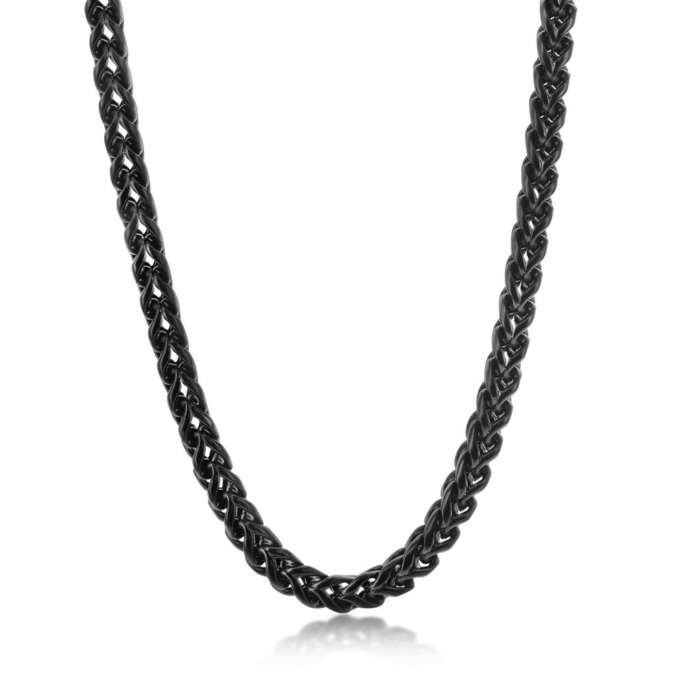 Men's Stainless Steel Black Franco Chain Necklace 24"
