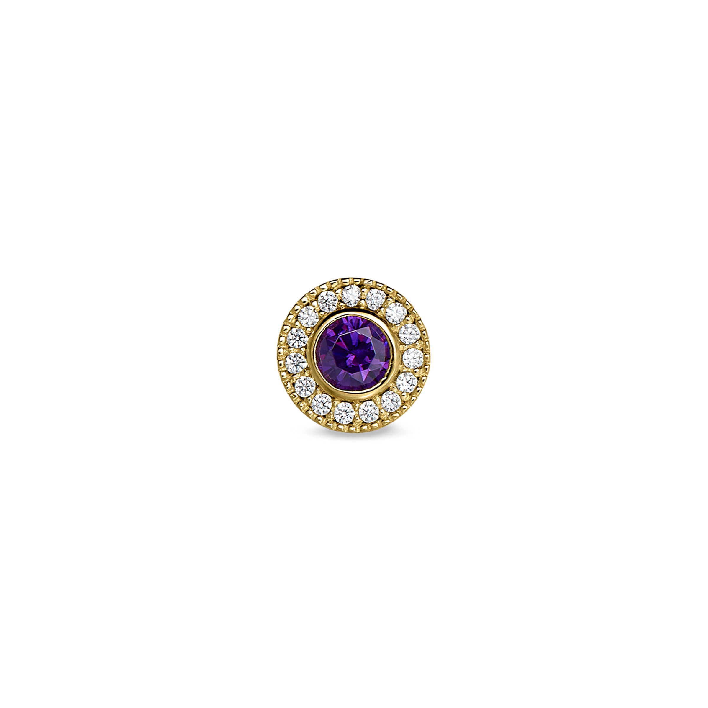 Kelly Waters Black Label Gold Vermeil Sterling Silver Micropave Round Simulated Amethyst Charm with Simulated Diamonds February Birthstone