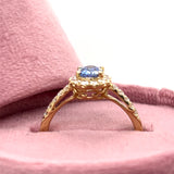 14K Yellow Gold Oval Sapphire and Diamond Halo Ring