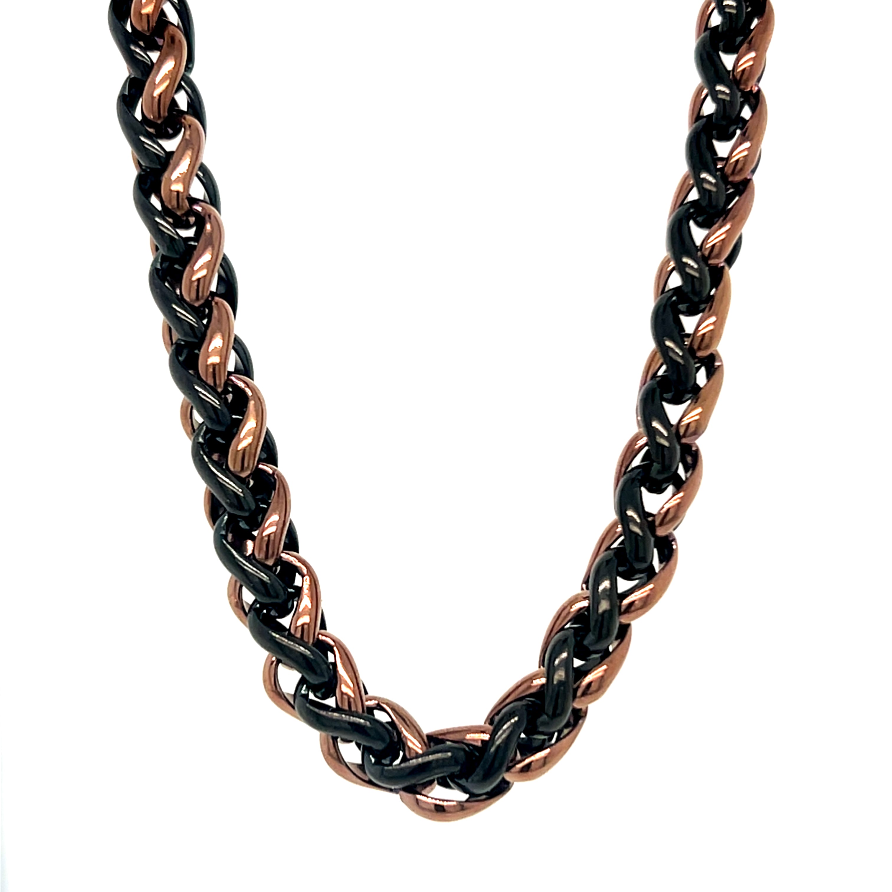 Men's Inox Stainless Steel 8mm Brown and Black Wheat Chain 24"