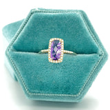 14K Yellow Gold Checkerboard Cut Amethyst and Diamond Ring