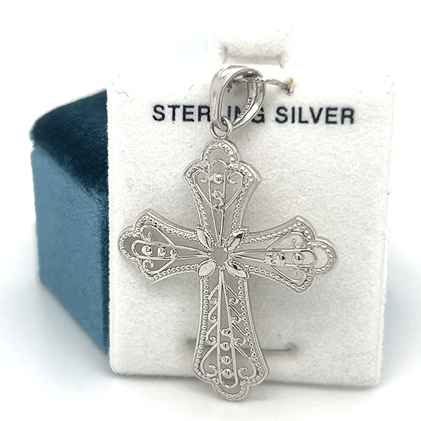 Sterling Silver Large Fancy Filigree Cross Charm
