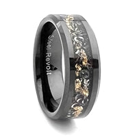Men's Ceramic Crushed Meteorite and Gold Color Flakes 8mm Wedding Band