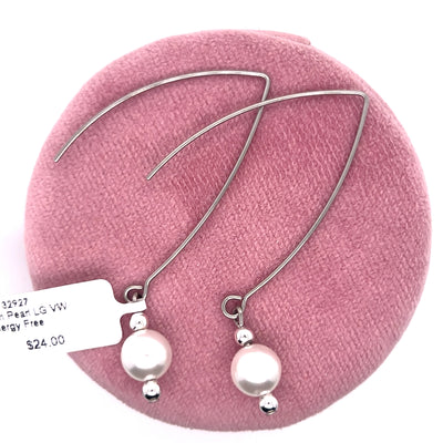 Simulated Pearl Large V Wire Allergy Free Earrings