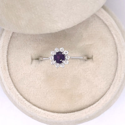 10K White Gold Amethyst and Diamond Halo Ring