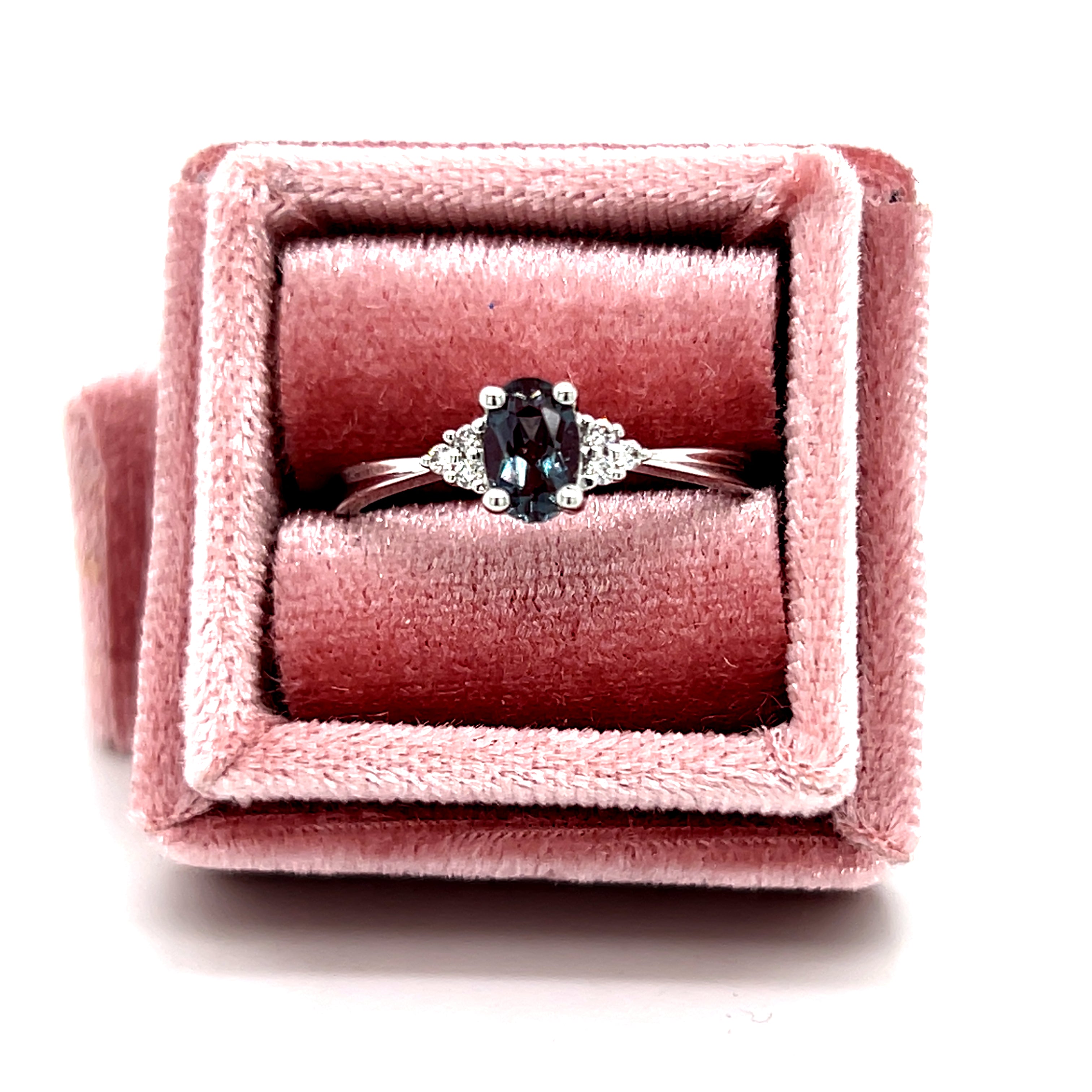 White Gold Created Oval Alexandrite and Diamond Accent Ring