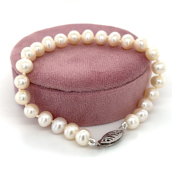 14K White Gold 6mm Freshwater Pearl Bracelet 8"