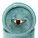 "Claudette" WJS Custom Set 14K Yellow Gold Checkerboard Garnet and Diamond Ring with Milgrain