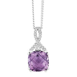 Silver Cushion Amethyst with White Topaz Necklace