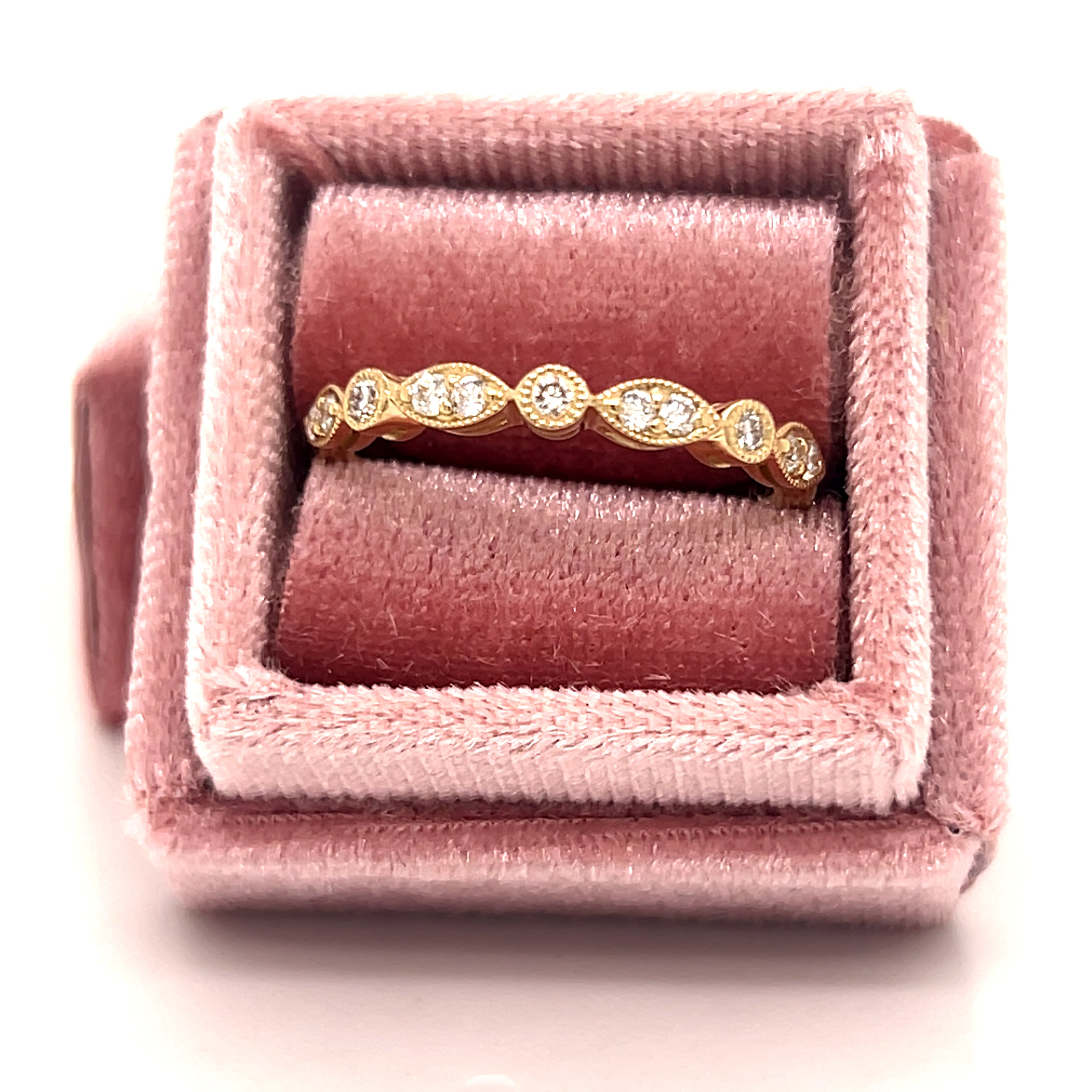 Yellow Gold Round Geometric Diamond Wedding Anniversary Stackable Fashion Ring