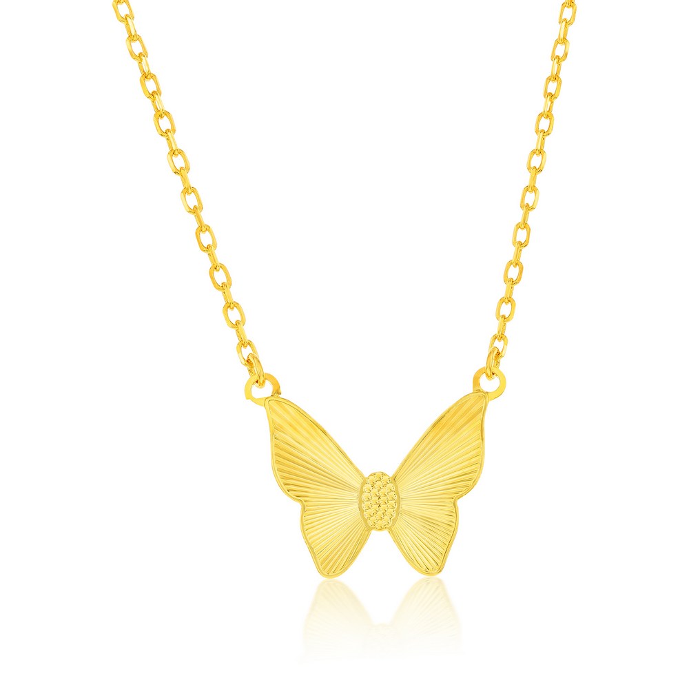 Sterling Silver Gold Plated Diamond-Cut Butterfly Necklace 16+2"