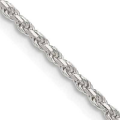 Silver Rhodium Plated 1.7mm Diamond Cut Rope Chain 22"