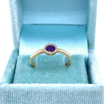 10K Yellow Gold Amethyst and Diamond Ring