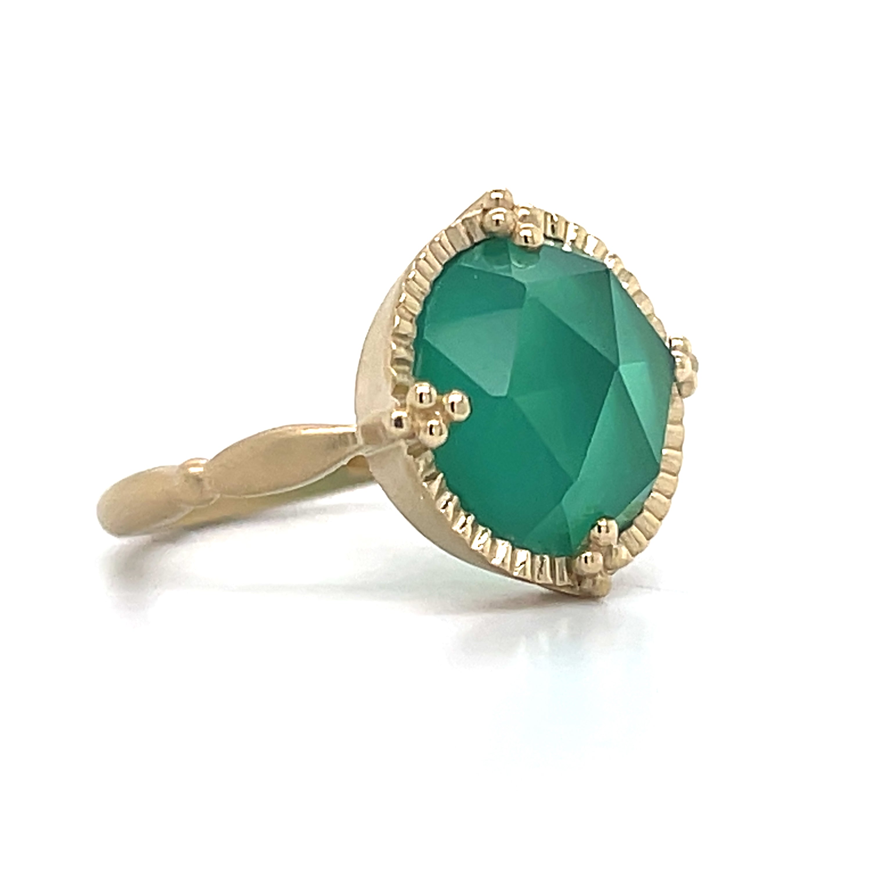 Yellow Gold Green Agate Etruscan Ring