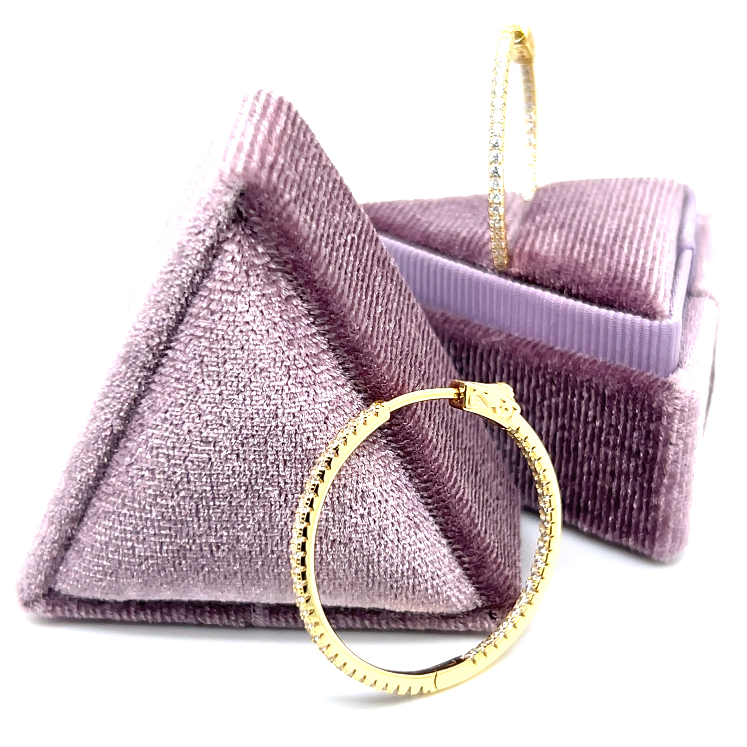 Silver Yellow Gold Plated Cubic Zirconia Inside-Out Hoop Earrings