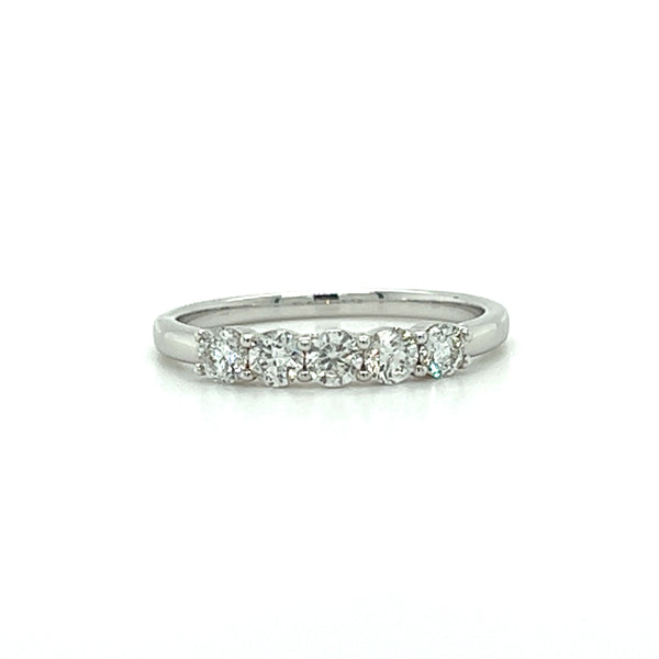 14K White Gold 1/2 Carat Total Weight (5) Diamond Wedding Anniversary Band Ring