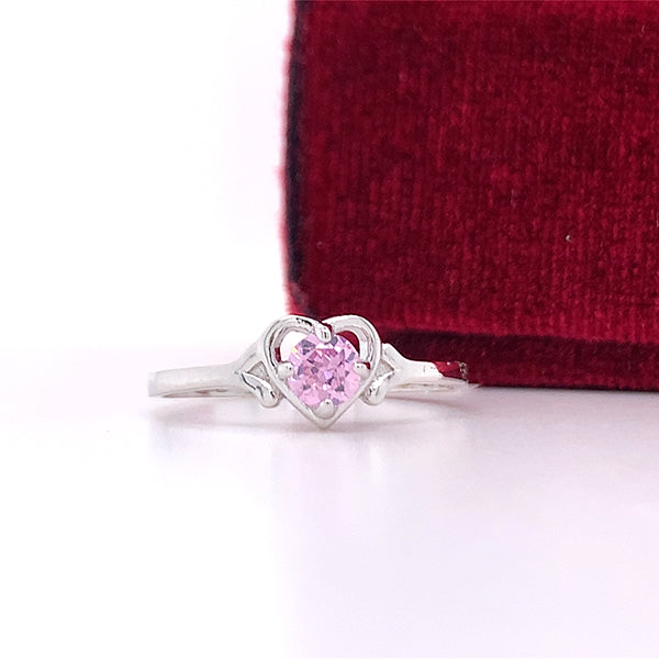 Silver October Birthstone Ring with Open Heart Design, Little Girl Jewelry
