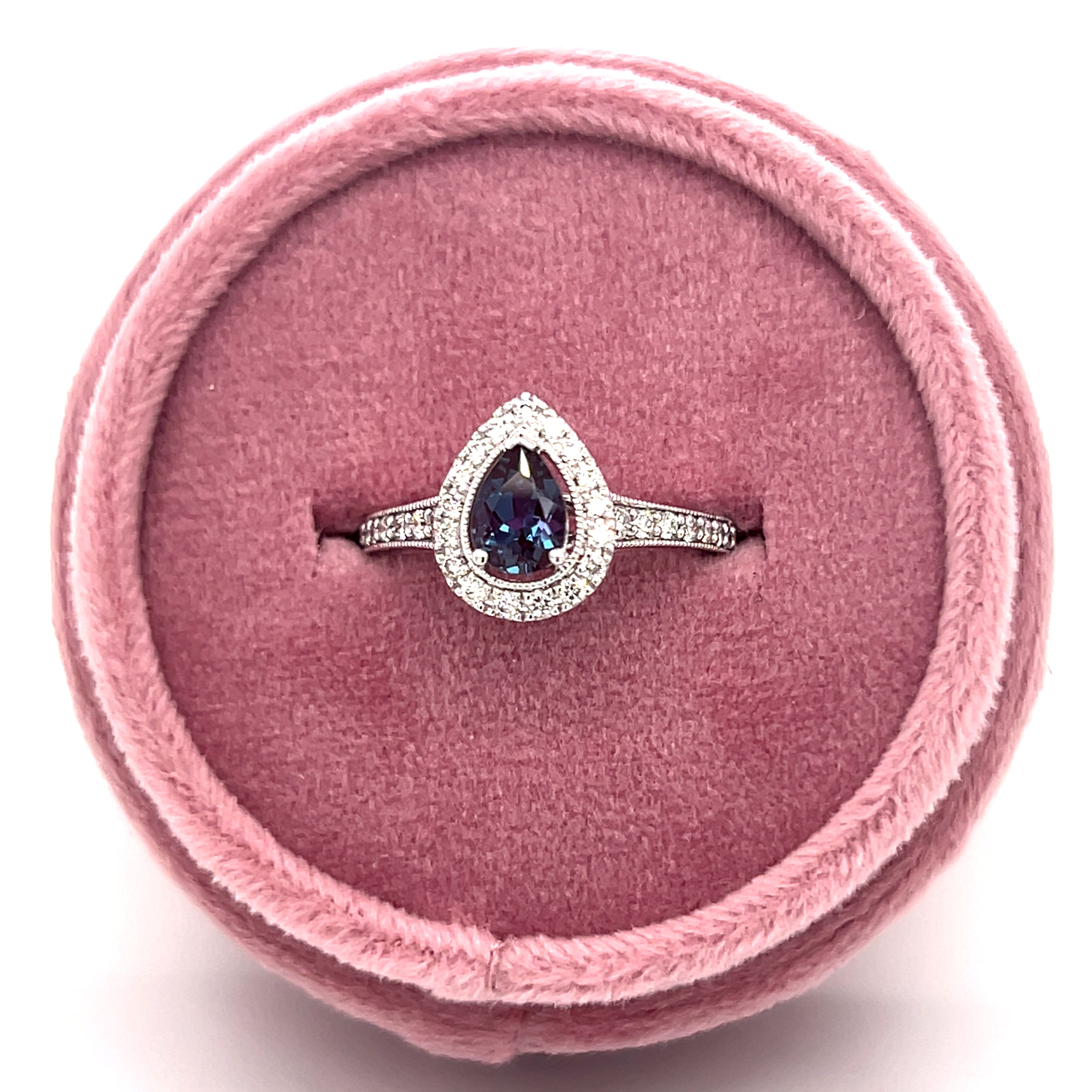 14K White Gold Pear-Shaped Created Alexandrite and Round Diamond Pear-Shaped Ring