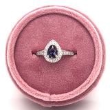 14K White Gold Pear-Shaped Created Alexandrite and Round Diamond Pear-Shaped Ring