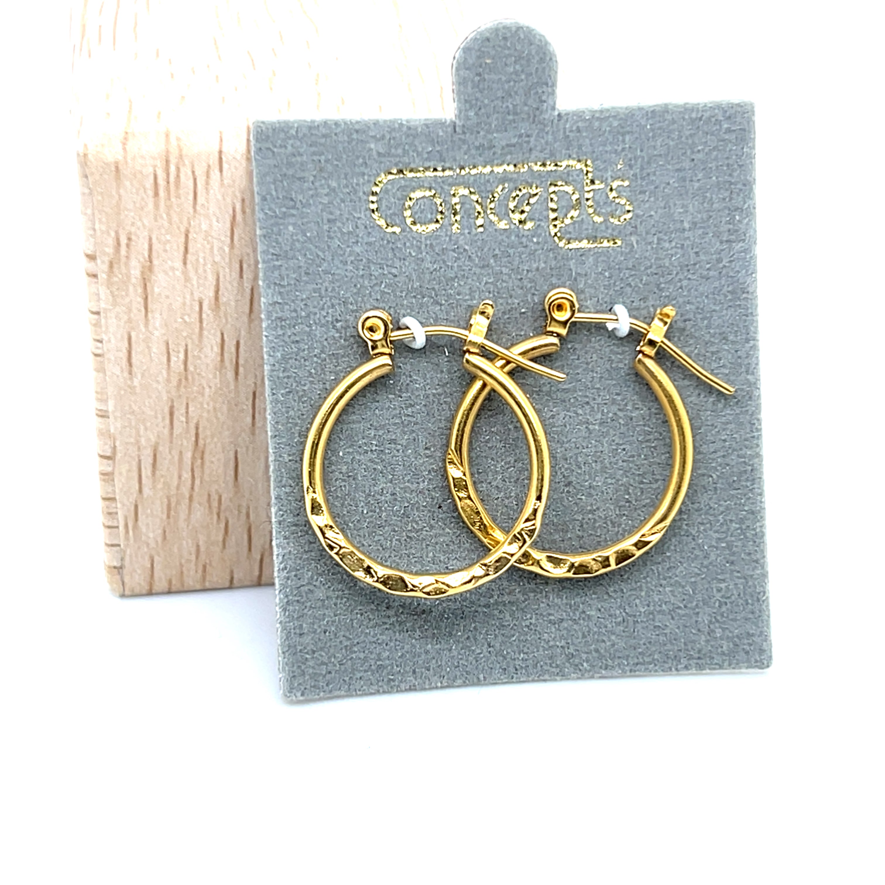 Concepts Gold-Tone Medium Hammered Hoop Earrings