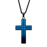 Men's Stainless Steel Blue and Black IP Layer Cross Pendant