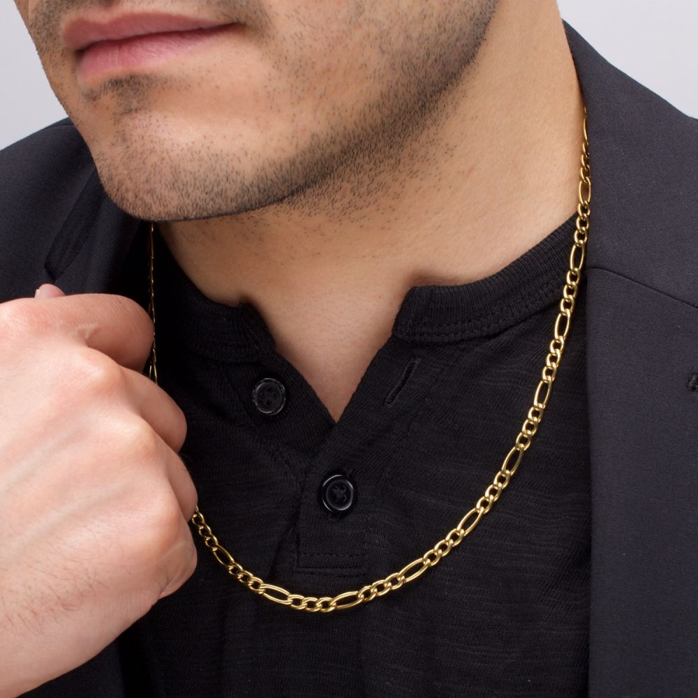 Men's 18K Gold IP Titanium 4.7mm X 20 in Figaro Chain Necklace