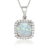 Silver Square CZ with Center White Inlay Opal Pendant