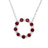 White Gold Ruby and Diamond Circle Pendant Necklace