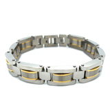 Men’s Stainless Steel Outer Gold-IP Stripe Link Bracelett
