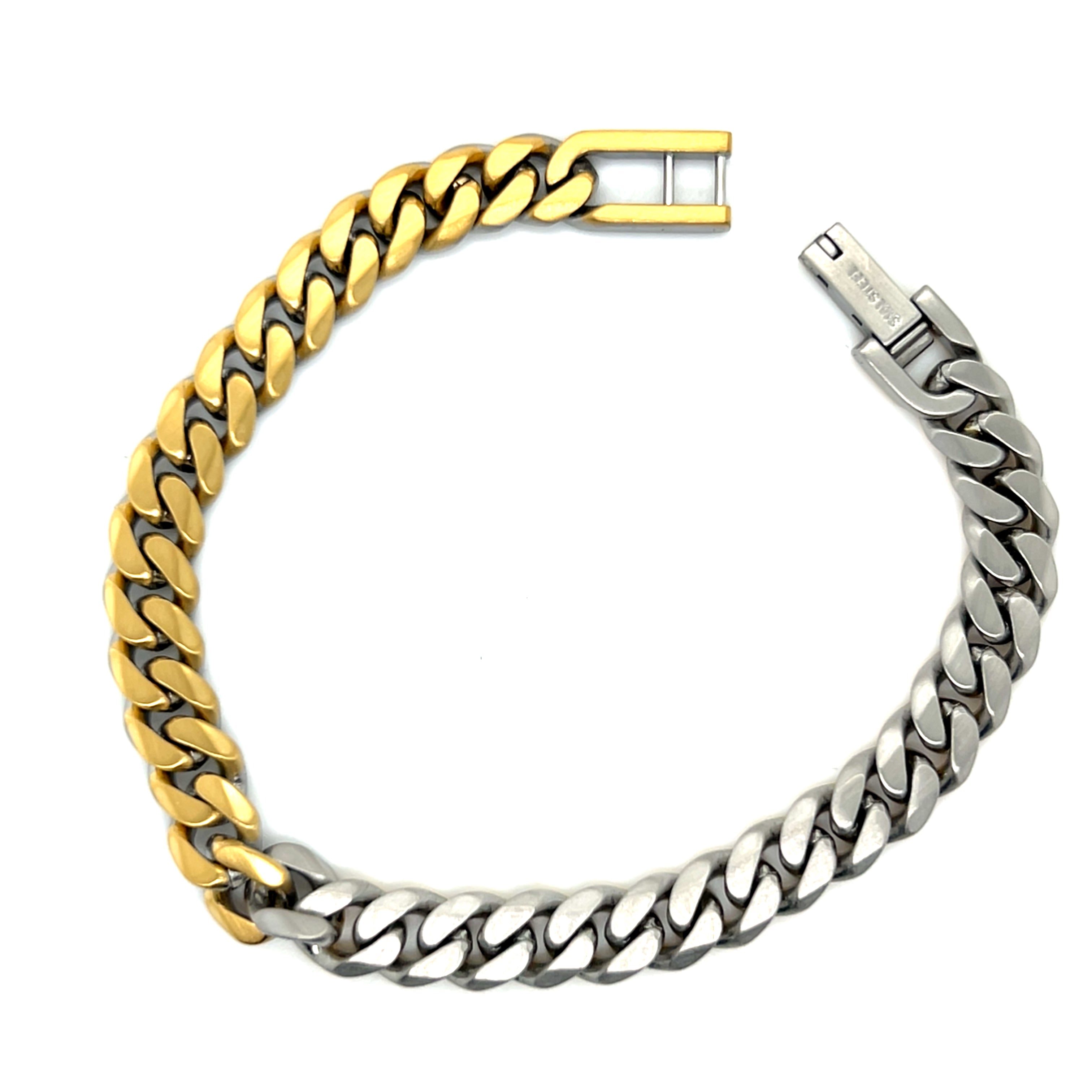 Stainless Steel Gold-IP Reversible Matte 7.7mm Curb-Link Bracelet 8"