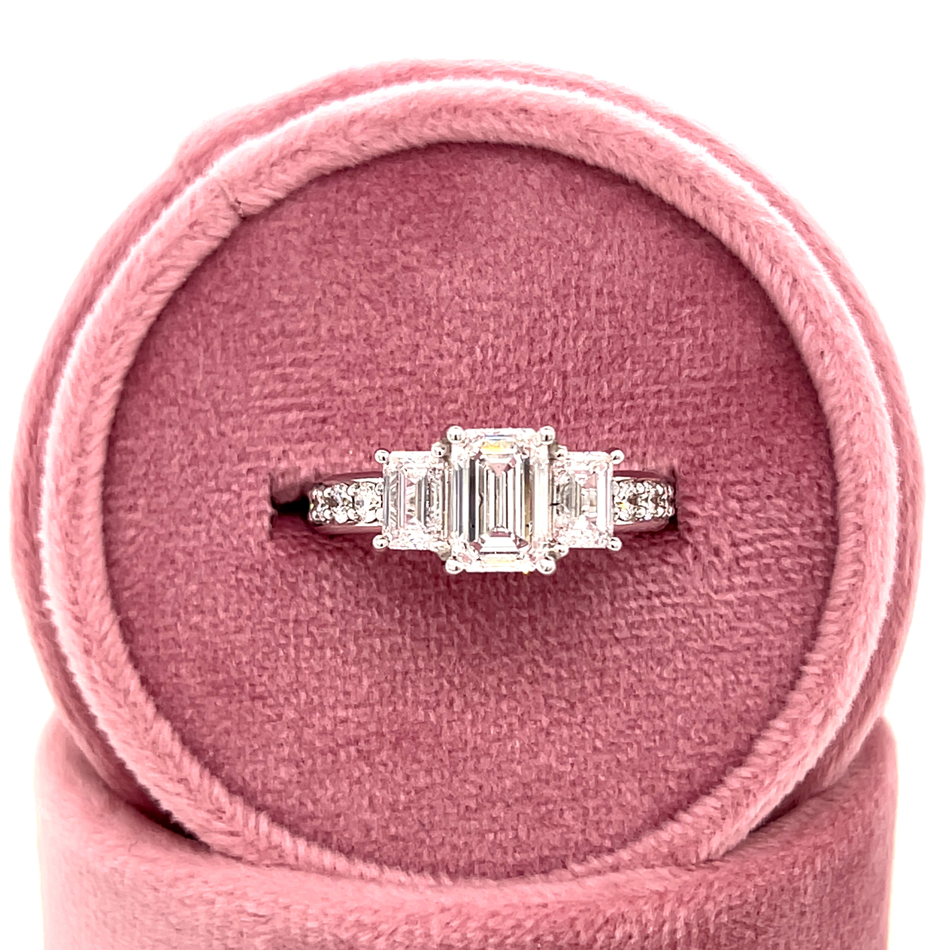 White Gold Lab Grown Emerald-Cut 3-Stone Diamond Bridal/Engagement/Wedding/Anniversary Ring