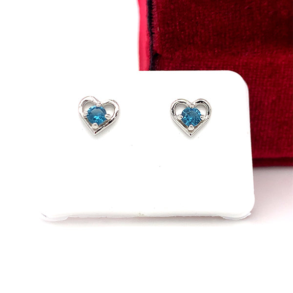 Sterling Silver December Birthstone Earrings – Little Girl Jewelry with Open Heart Design