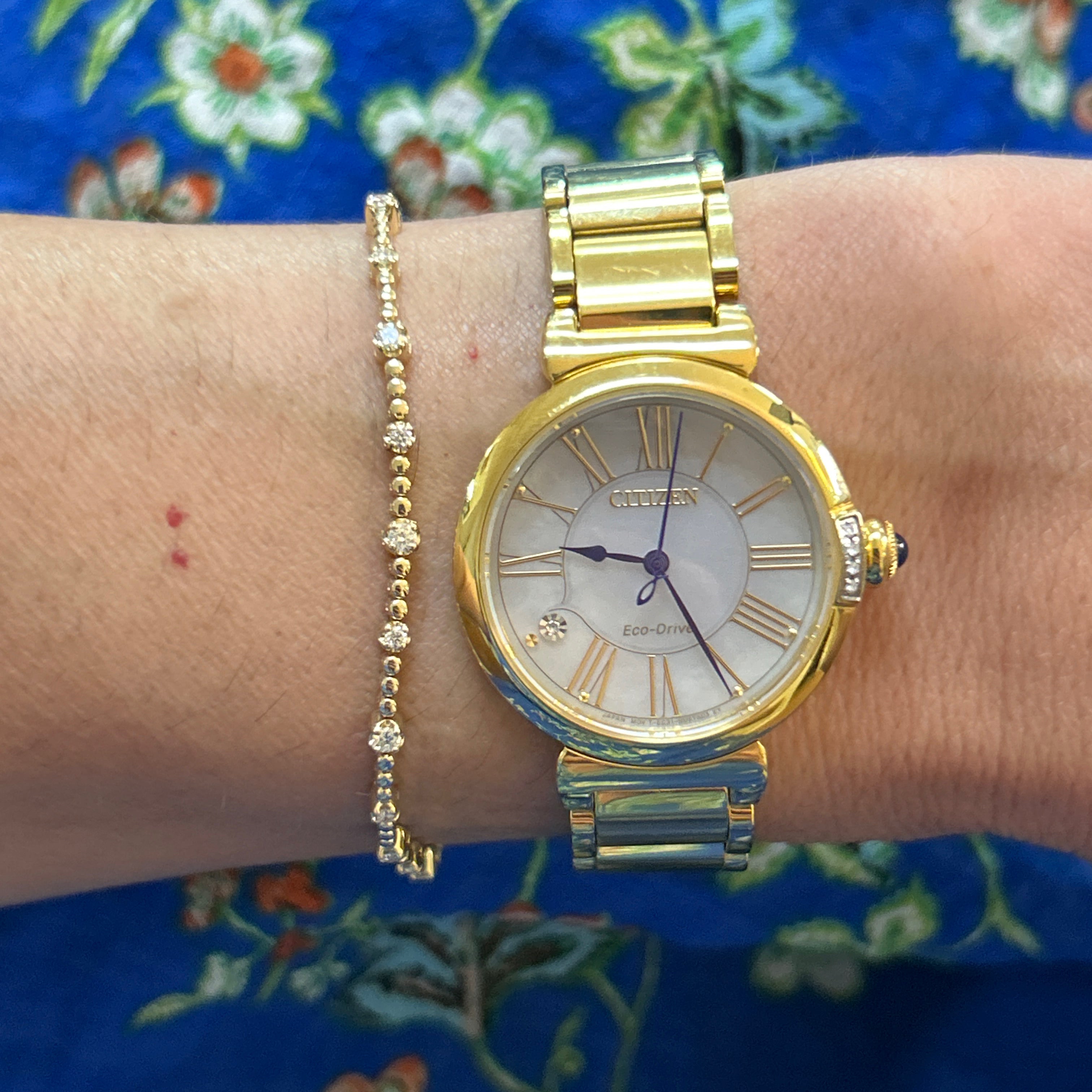 Yellow Gold Diamond and Beaded Link Bracelet