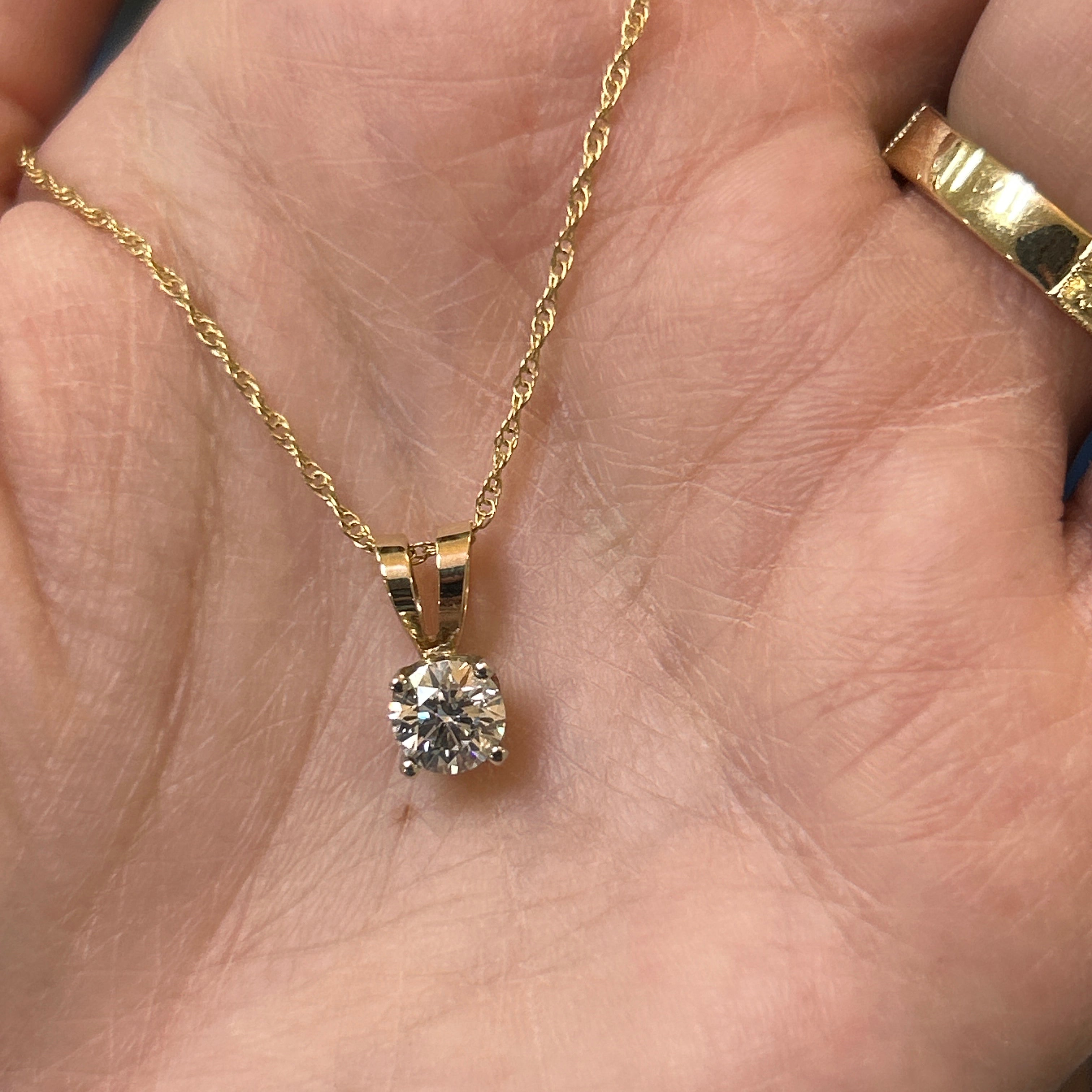 "Evangeline" 14K Two-Tone 0.72 carat Round Diamond Solitaire Pendant