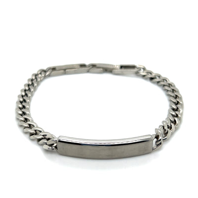 Stainless Steel 7mm Curb Link ID-Plate Bracelet 8+1"