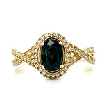 14K Yellow Gold Diamond and Green Sapphire Ring