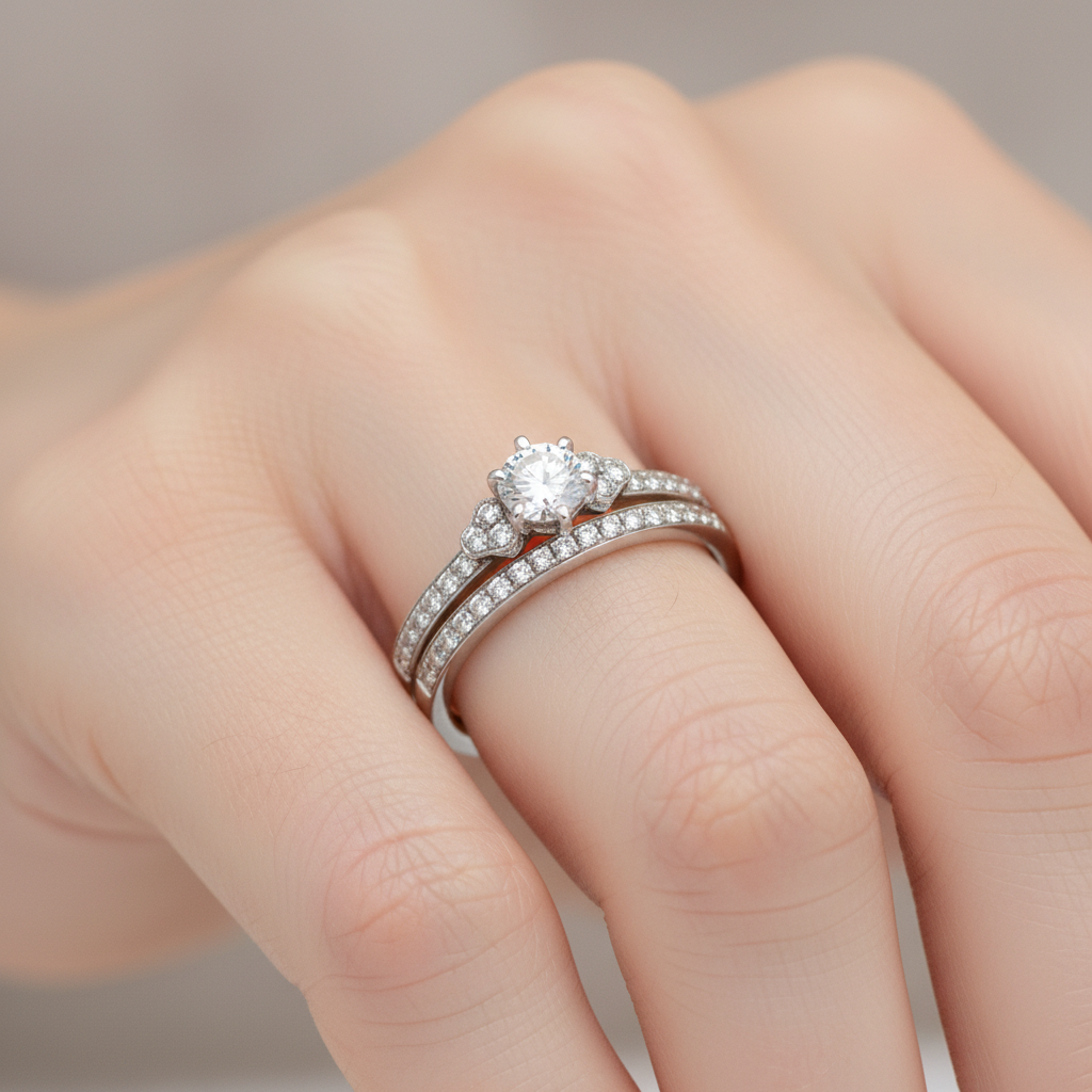 White Gold Diamond Bridal Engagement Ring Set